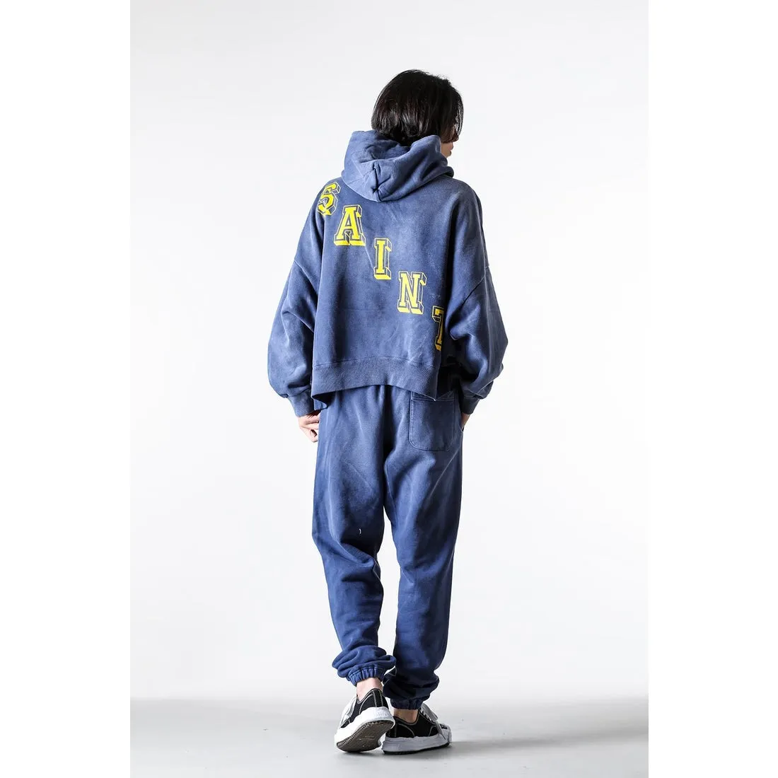 SAINT M×××××× ANGEL HOODIE/NAVY Angel Reborn Blue Hoodie Washed Blue S-XL Assute Garment Dyeing Full Clothes Water Fading Mud Dyeing Dirty Distress New Vintage Ceiling God Tailoring Original Super Loose Fit Customized Original Accessories God-level Print Restoration